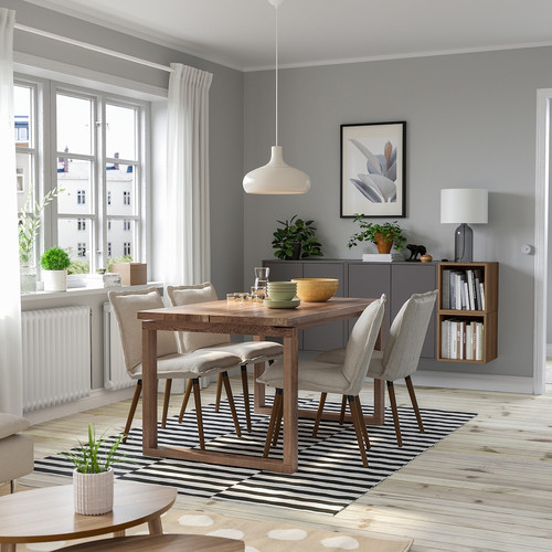 MÖRBYLÅNGA / KLINTEN Table and 4 chairs, oak veneer brown stained/Kilanda light beige, 140x85 cm