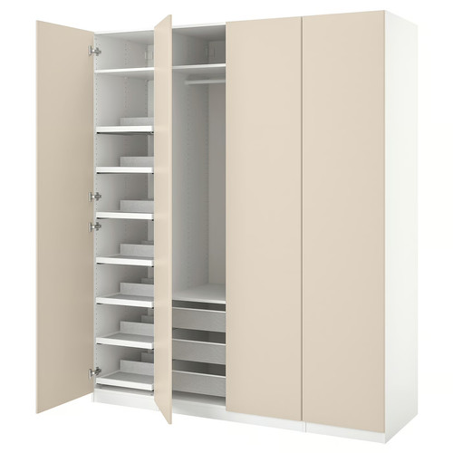 PAX / REINSVOLL Wardrobe combination, white, grey-beige, 200x60x236 cm