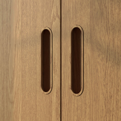 PAX / TONSTAD Wardrobe combination, grey-beige/oak veneer glass, 250x60x236 cm