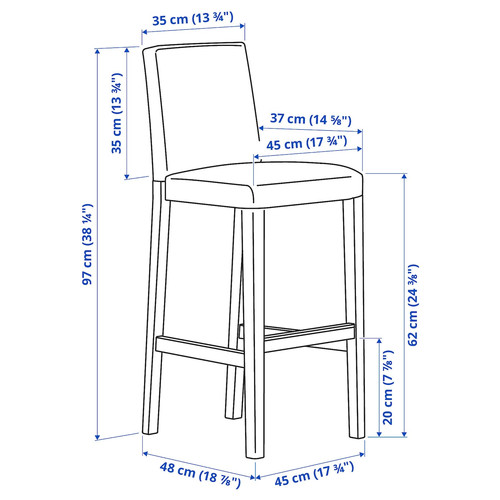 BERGMUND Bar stool with backrest, oak/Fågelfors multicolour, 62 cm