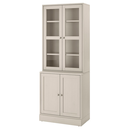 HAVSTA Storage combination w glass-doors, grey-beige, 81x47x212 cm