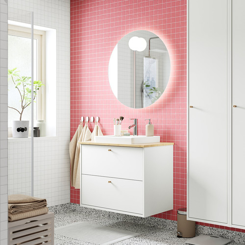 HAVBÄCK / ORRSJÖN Wash-stnd w drawers/wash-basin/tap, white/bamboo, 82x49x71 cm