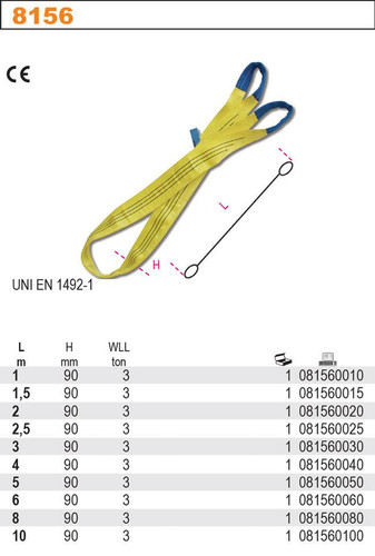 BETA Lifting Web Sling 3000kg 8m, yellow