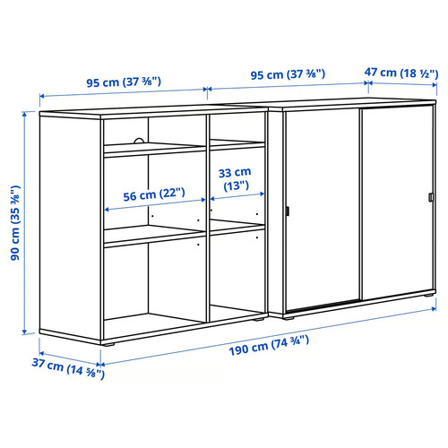 VIHALS Storage combination, white, 190x47x90 cm
