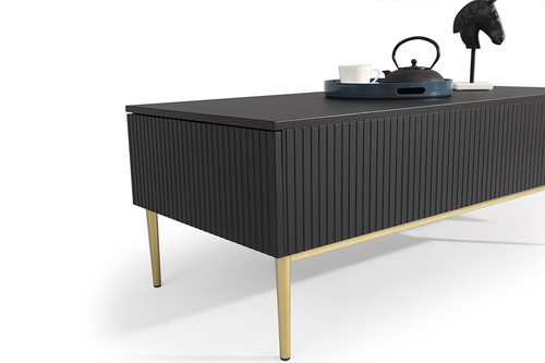 Coffee Table with 2 Drawers Nicole, matt black/gold legs