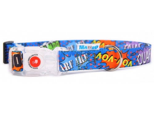 Matteo Dog Collar LED Buckle 25mm, blue graffiti