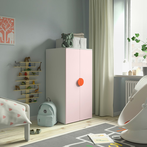 SMÅSTAD / PLATSA Wardrobe, white pale pink/with 3 shelves, 60x57x123 cm