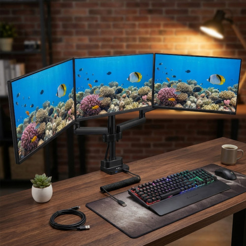 MacLean Triple Stand For 3 Monitor Screens 17-27" MC-811