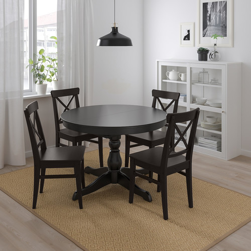 INGATORP / INGOLF Table and 4 chairs, black/brown-black, 110/155 cm