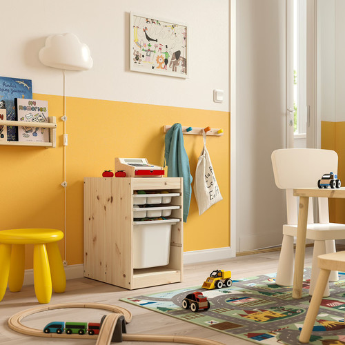 TROFAST Storage combination with box/trays, light white stained pine/white, 32x44x52 cm