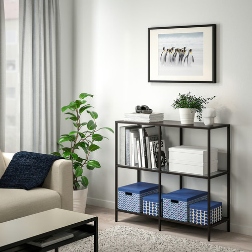 VITTSJÖ Shelving unit, black-brown, glass, 100x93 cm