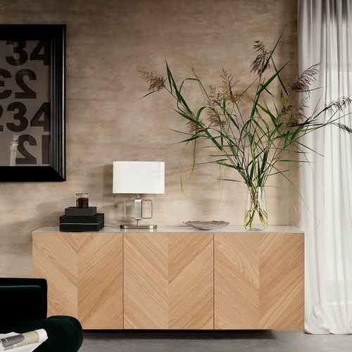 BESTÅ Wall-mounted cabinet combination, white/Hedeviken oak veneer, 180x42x64 cm