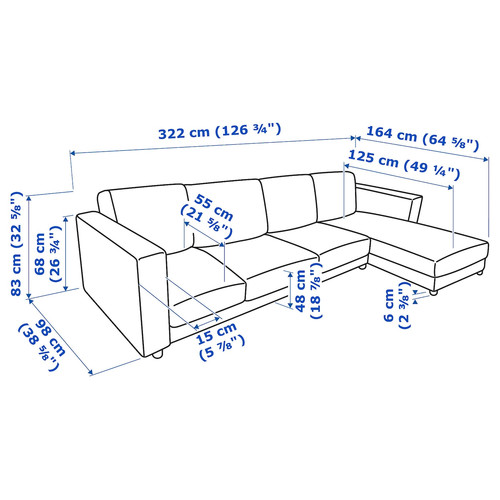 VIMLE 4-seat sofa with chaise longue, Hallarp grey