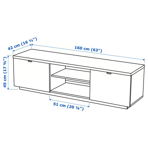 BYÅS TV bench, high-gloss white, 160x42x45 cm
