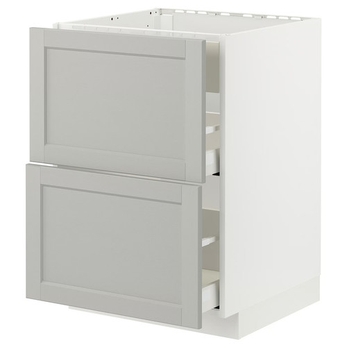 METOD / MAXIMERA Base cab f hob/int extractor w drw, white/Lerhyttan light grey, 60x60 cm