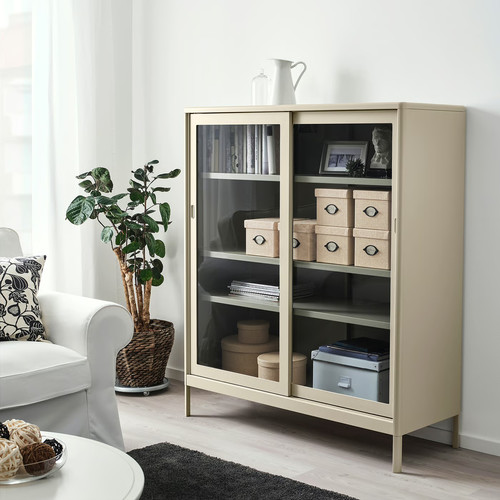 KVARNVIK Storage box with lid, beige, 18x25x15 cm