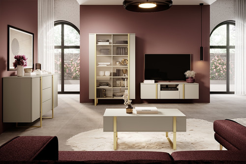 Wall-Mounted TV Cabinet Verica 150 cm, cashmere/gold handles