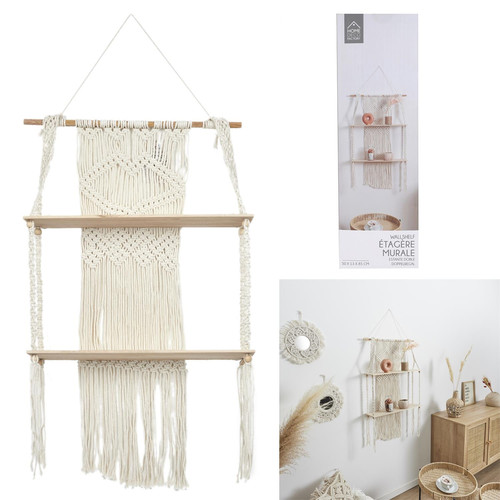 Wall Shelf Boho, beige macrama