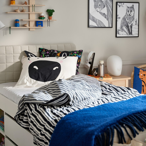 NATTHÄGER Duvet cover and pillowcase, black white/zebra, 150x200/50x60 cm