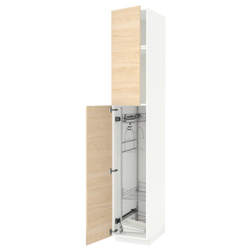 METOD High cabinet with cleaning interior, white/Askersund light ash effect, 40x60x240 cm