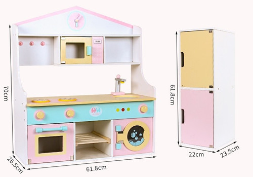 Pastel Wooden Kitchen Large Playset with Accessories & Light 3+