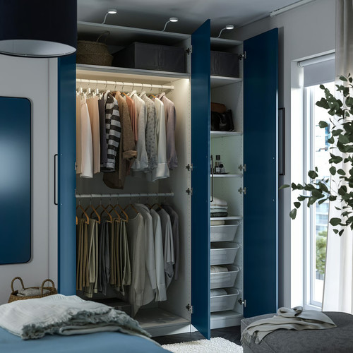 PAX / FYRUDDEN Wardrobe combination, white/blue, 150x58x236 cm