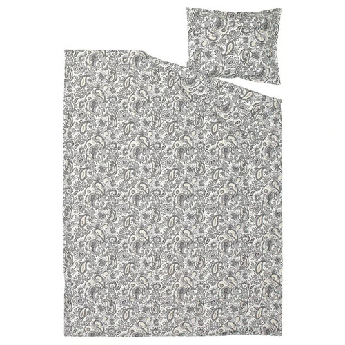 RODGERSIA Duvet cover and pillowcase, grey/white, 150x200/50x60 cm
