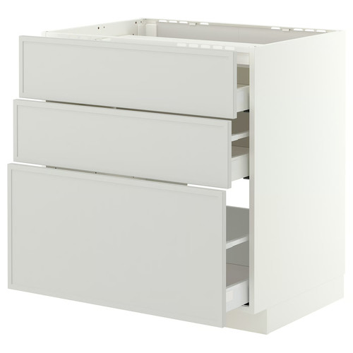 METOD/MAXIMERA Base cab f hob/3 fronts/3 drawers, white/Aspudden light grey, 80x60 cm