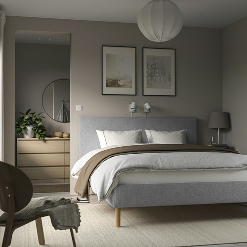 TÄRNKULLEN Upholstered bed frame, Tibbleby beige/grey/Luröy, 140x200 cm