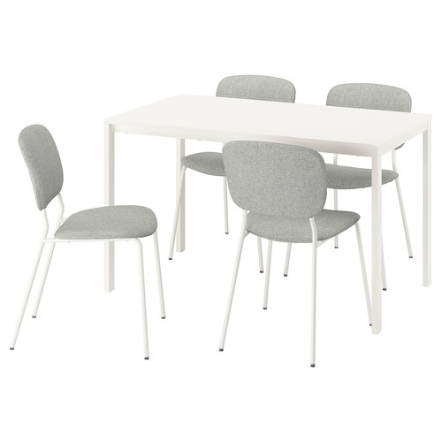 VIHALS / VIHALS Table and 4 chairs, white white/white Tibbleby beige-grey, 125x74 cm