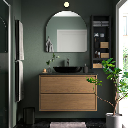 LINDBYN Mirror, black, 80x80 cm