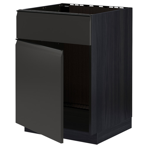 METOD Base cabinet f sink w door/front, black/Upplöv matt anthracite, 60x60 cm