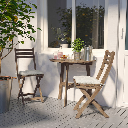 ASKHOLMEN Chair, outdoor, foldable, grey-brown stained