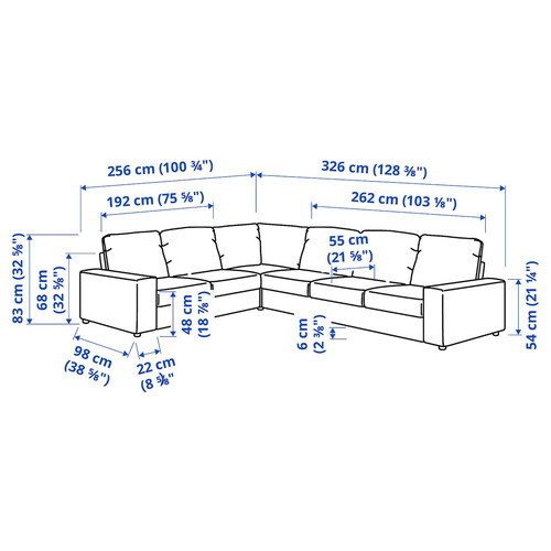 VIMLE Corner sofa, 5-seat, with wide armrests/Gunnared beige