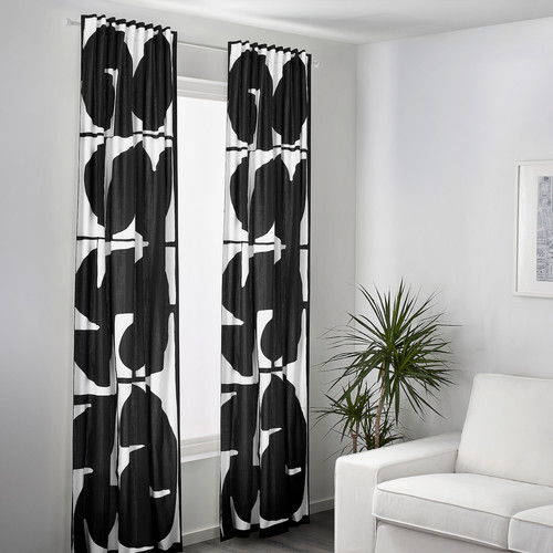 SKÄRMTRY Curtains, 1 pair, black/white, 145x300 cm