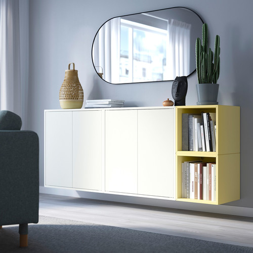 EKET Wall-mounted cabinet combination, white/pale yellow, 175x35x70 cm