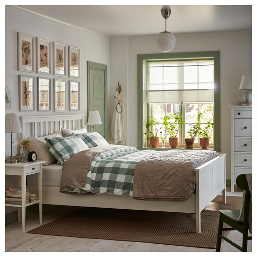 HEMNES Bed frame with mattress, white stain/Valevåg extra firm, 160x200 cm
