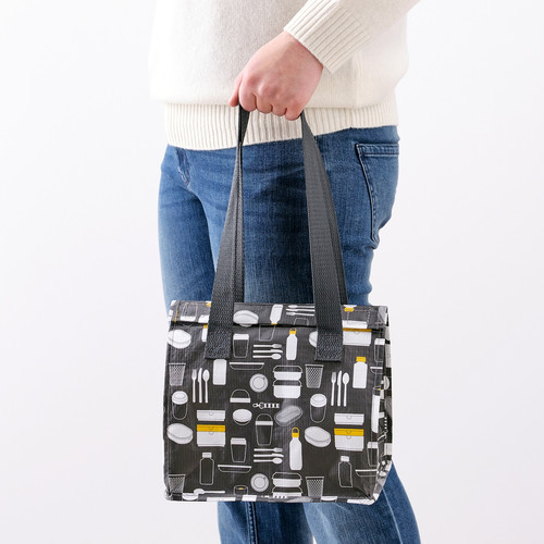 FLADDRIG Lunch bag, patterned gray, 25x16x27 cm