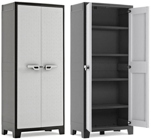 Outdoor/Workshop High Cabinet, Multi-use, XL tall, black-grey
