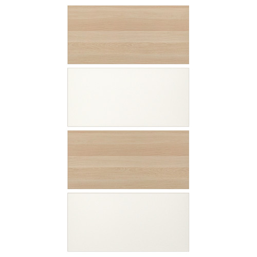 MEHAMN 4 panels for sliding door frame, white stained oak effect, white, 100x201 cm