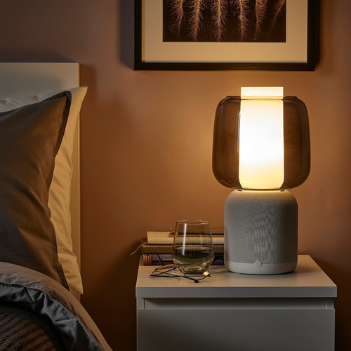 SYMFONISK Speaker lamp w Wi-Fi, glass shade, white/black