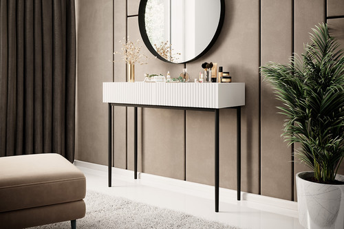 Modern Console Table Dresser Dressing Table Nicole, matt white, black legs