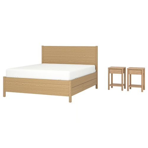 TONSTAD Bedroom furniture, set of 3, incl bed storage/oak veneer, 160x200 cm