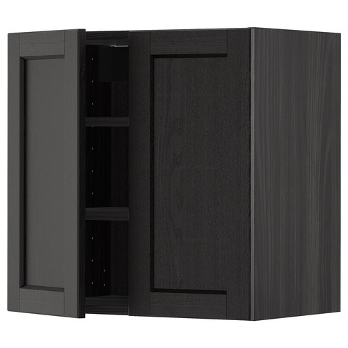 METOD Wall cabinet with shelves/2 doors, black/Lerhyttan black stained, 60x60 cm