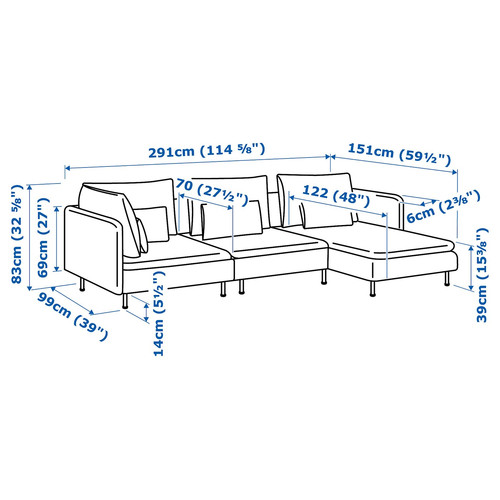 SÖDERHAMN 4-seat sofa with chaise longue, Tonerud grey
