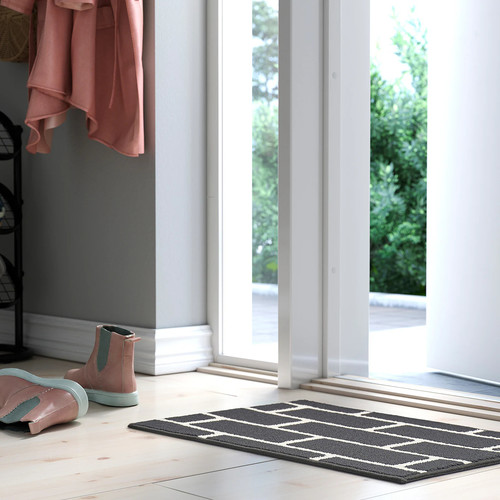 VÄNDPLATS Door mat, black/brick pattern, 40x60 cm