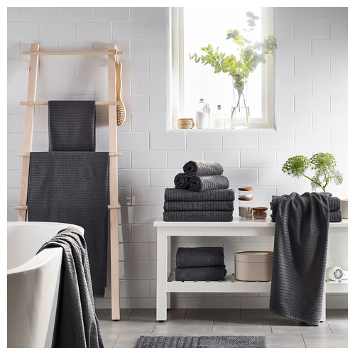 VÅGSJÖN Washcloth, dark grey, 30x30 cm, 4 pack