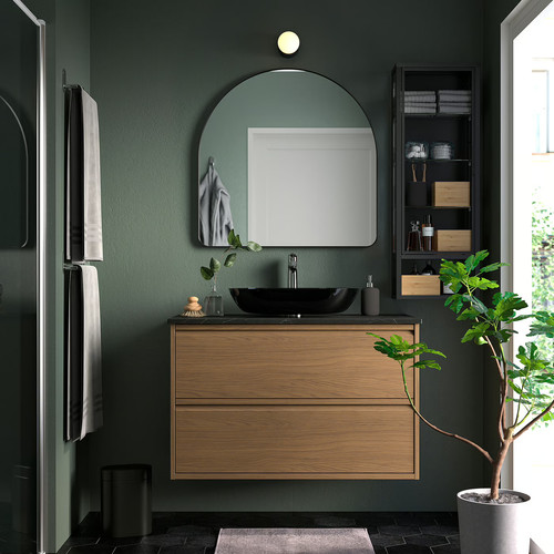 LINDBYN Mirror, black, 80x80 cm