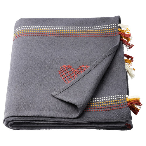 MÄVINN Throw, grey red/embroidery tassel, 110x170 cm