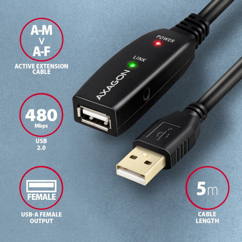 AXAGON USB Cable ADR-205 USB 2.0 A-M -> A-F act. 5m